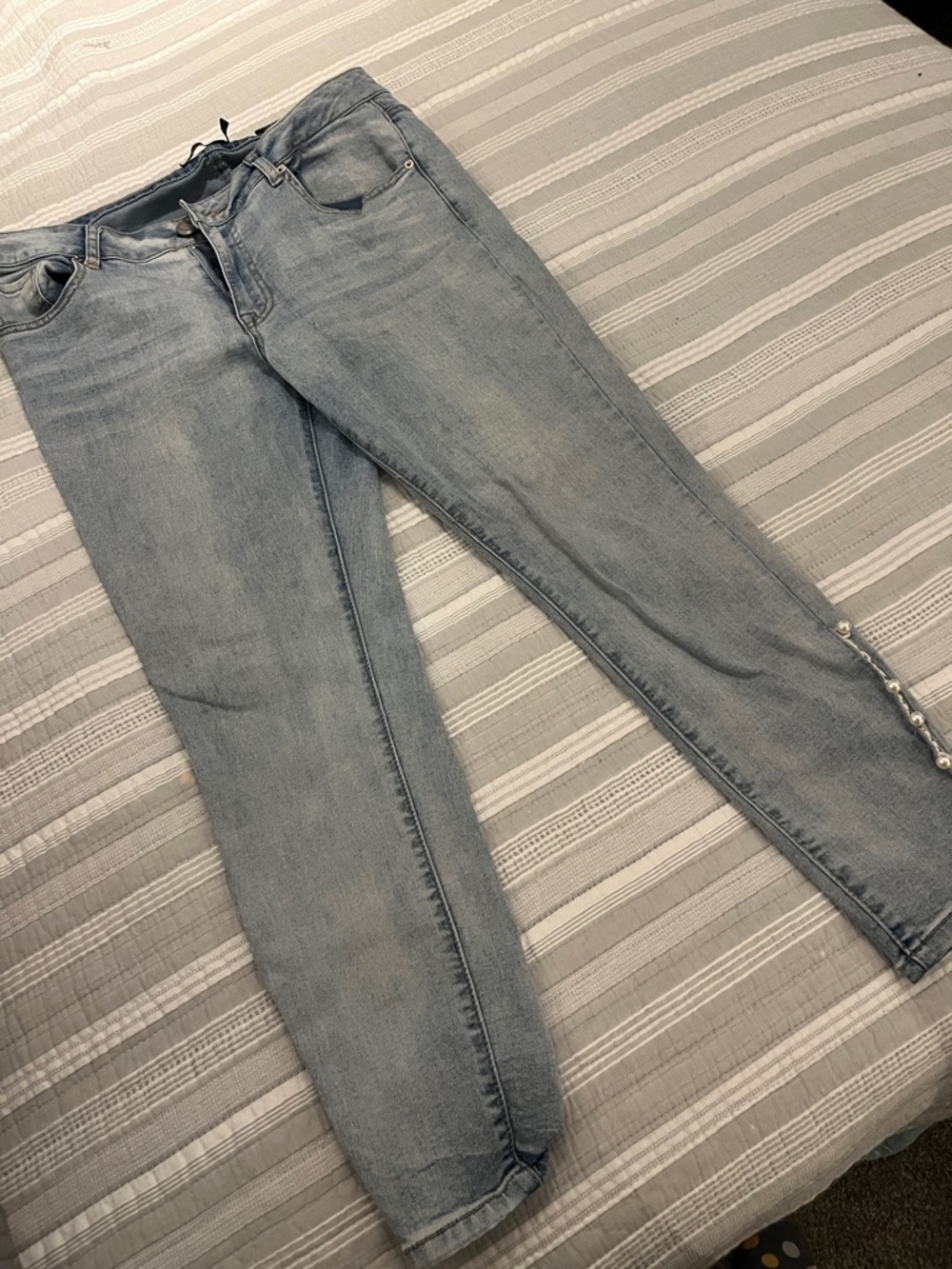 one 5 one Light Blue Straight Leg Jeans with Side Button Detail